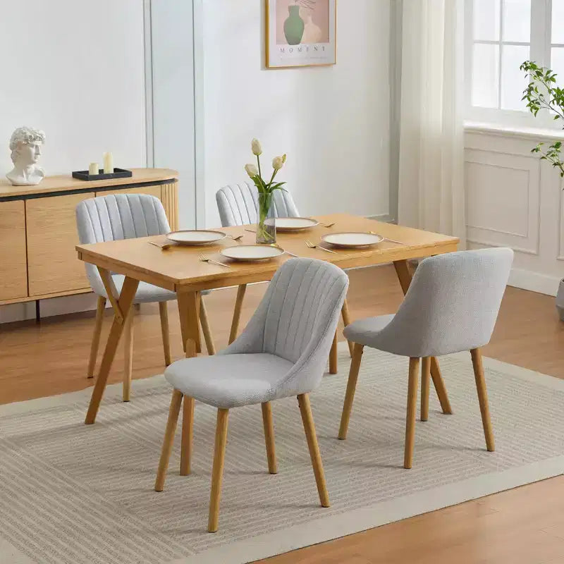 Lot de 2 Chaises de Salle à Manger Rembourrées avec Pieds en Chêne - Capacité de Charge 136 kg, Chaise avec Dossier Courbé en Lin