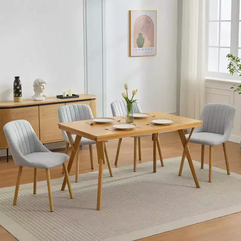 Lot de 2 Chaises de Salle à Manger Rembourrées avec Pieds en Chêne - Capacité de Charge 136 kg, Chaise avec Dossier Courbé en Lin