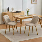 Set of 2 Upholstered Dining Chairs with Oak Legs - 300Lbs Weight Capacity, Linen Curved Backrest Chair