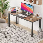 Bureau informatique 160 cm - Grande table d'écriture avec pieds en métal, bureau en bois noir pour la maison/le bureau, poste de travail multifonctionnel