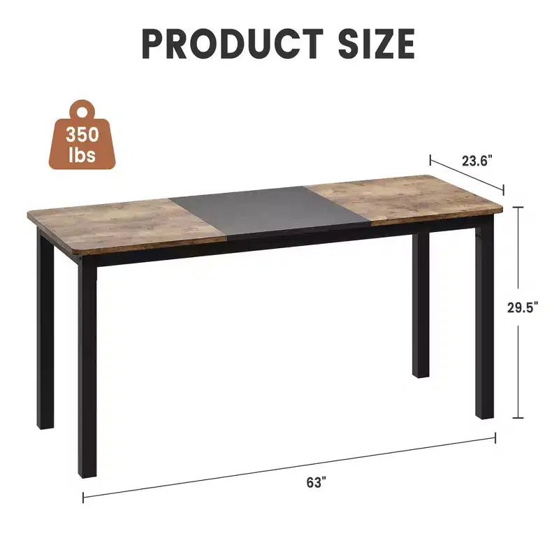 Bureau informatique 160 cm - Grande table d'écriture avec pieds en métal, bureau en bois noir pour la maison/le bureau, poste de travail multifonctionnel