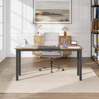 Bureau informatique 160 cm - Grande table d'écriture avec pieds en métal, bureau en bois noir pour la maison/le bureau, poste de travail multifonctionnel