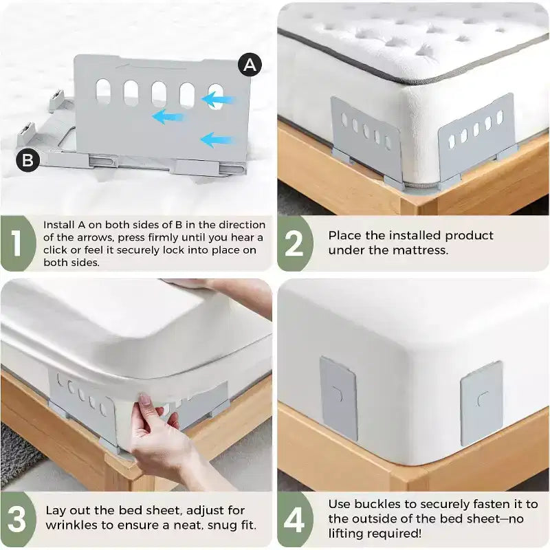 Faunna Attaches Drap de Lit, Sangles Améliorées pour Maintenir les Draps Fermes et Tendus, Pinces à Drap-housse pour Coins, Installation Facile en une Seule Fois, Gris