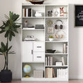 MAYEERTY Bookcase with Pegboard and Drawer 9 Cubby Display Book Shelves for Living Room White