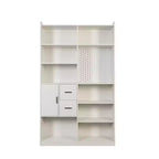 MAYEERTY Bibliothèque avec panneau perforé et tiroir, étagère à 9 compartiments pour salon, blanc