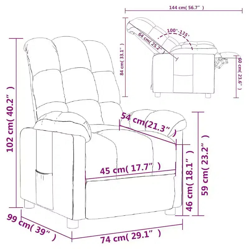 vidaXL Fauteuil inclinable de relaxation réglable et confortable en tissu pour cinéma maison