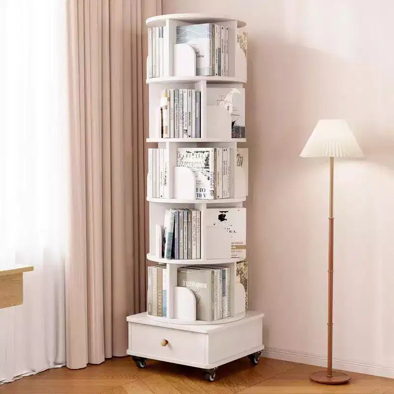 MAYEERTY Bibliothèque d'angle à écran 360° pour petits espaces, étagère de rangement à 6 niveaux avec roulettes pour salon, chambre, blanc