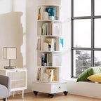 MAYEERTY Bibliothèque d'angle à écran 360° pour petits espaces, étagère de rangement à 6 niveaux avec roulettes pour salon, chambre, blanc