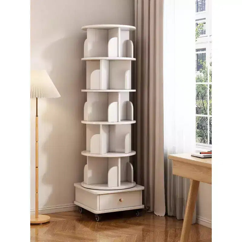 MAYEERTY Bibliothèque d'angle à écran 360° pour petits espaces, étagère de rangement à 6 niveaux avec roulettes pour salon, chambre, blanc