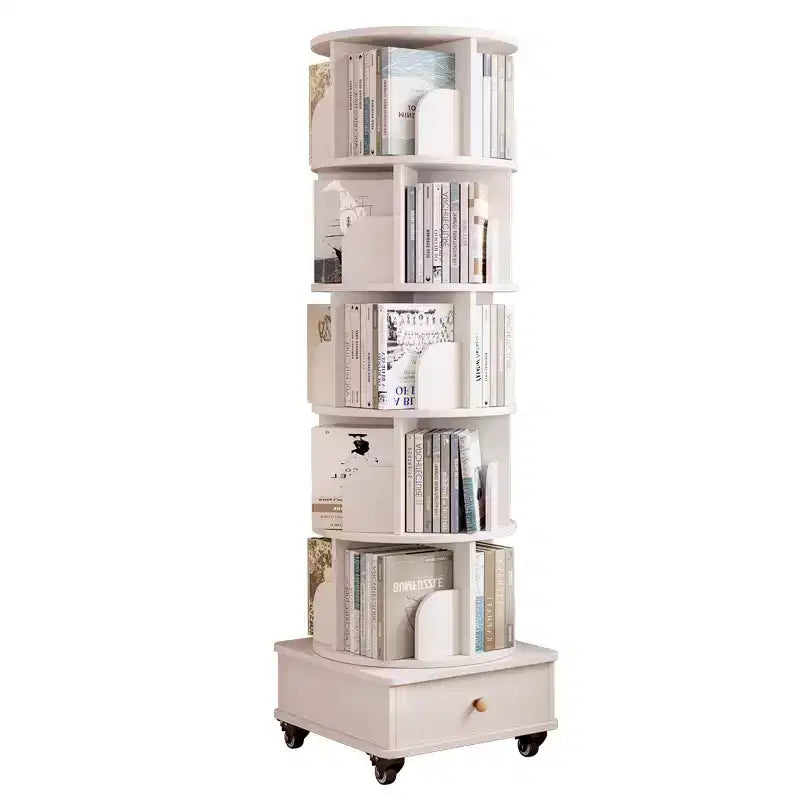 MAYEERTY Bibliothèque d'angle à écran 360° pour petits espaces, étagère de rangement à 6 niveaux avec roulettes pour salon, chambre, blanc