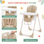 Chaises hautes pliantes pour bébés et tout-petards avec plateau amovible, chaises hautes légères pour bébés, harnais de sécurité 5 points, plusieurs positions d'inclinaison