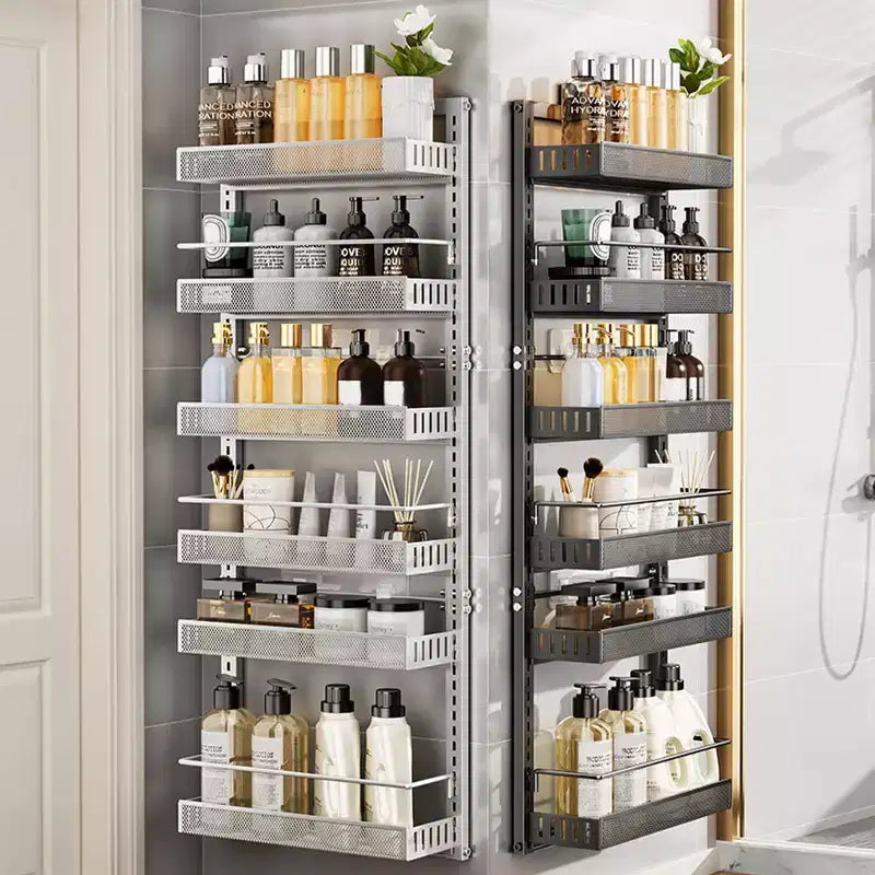 Organisateur de garde-manger à suspendre, étagère à épices murale, rangement suspendu pour garde-manger, 6 paniers réglables en métal robuste pour cuisine domestique, porte arrière