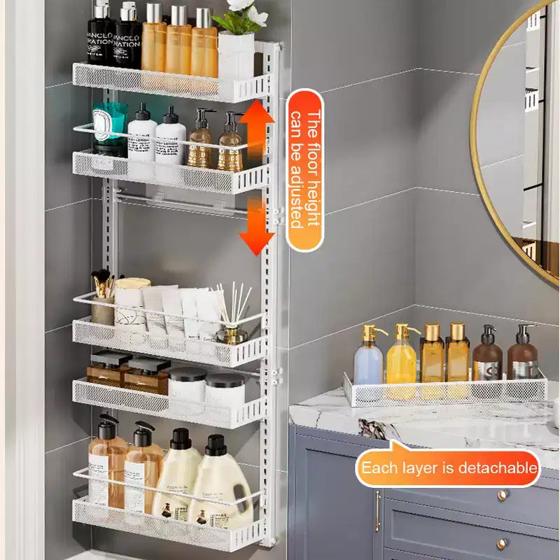 Organisateur de garde-manger à suspendre, étagère à épices murale, rangement suspendu pour garde-manger, 6 paniers réglables en métal robuste pour cuisine domestique, porte arrière