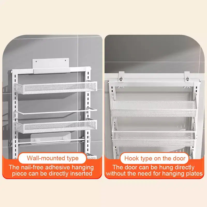 Organisateur de garde-manger à suspendre, étagère à épices murale, rangement suspendu pour garde-manger, 6 paniers réglables en métal robuste pour cuisine domestique, porte arrière