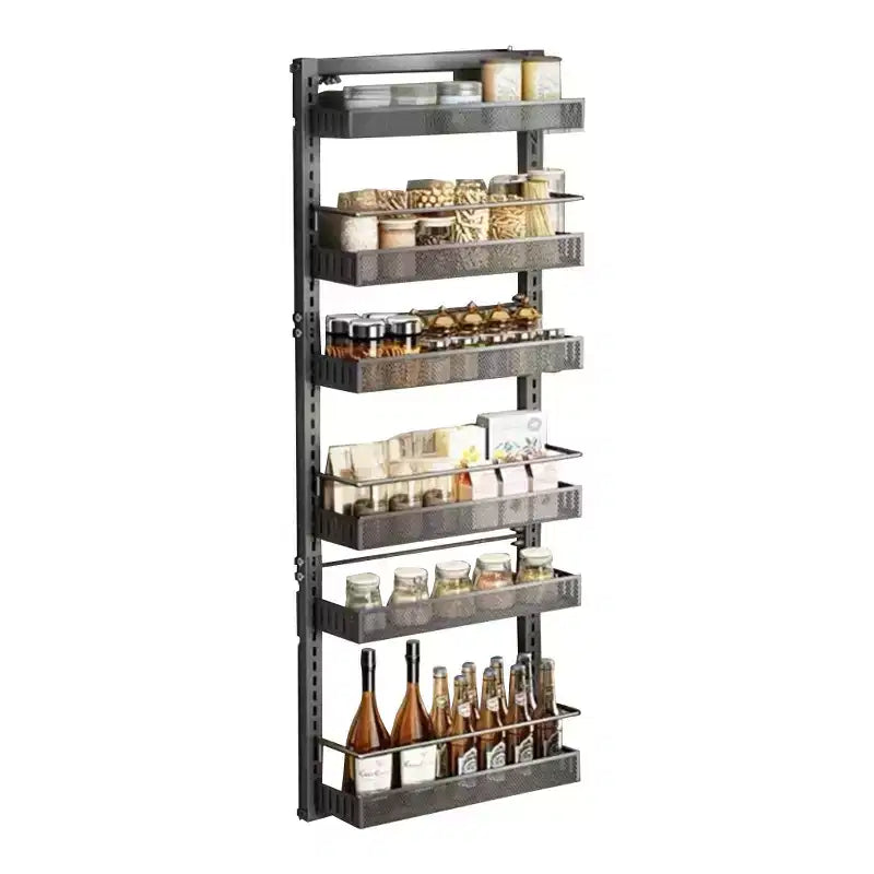 Over The Door Pantry Organizer, Wall Mount Spice Rack, Pantry Hanging Storage, 6 Adjustable Baskets Heavy-Duty Metal for Home Kitchen Back