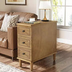 Lantine Solid Wood End Table, Fully Assembled Narrow Side Table with Drawers, Pre-Assembled Nightstand for Living Room