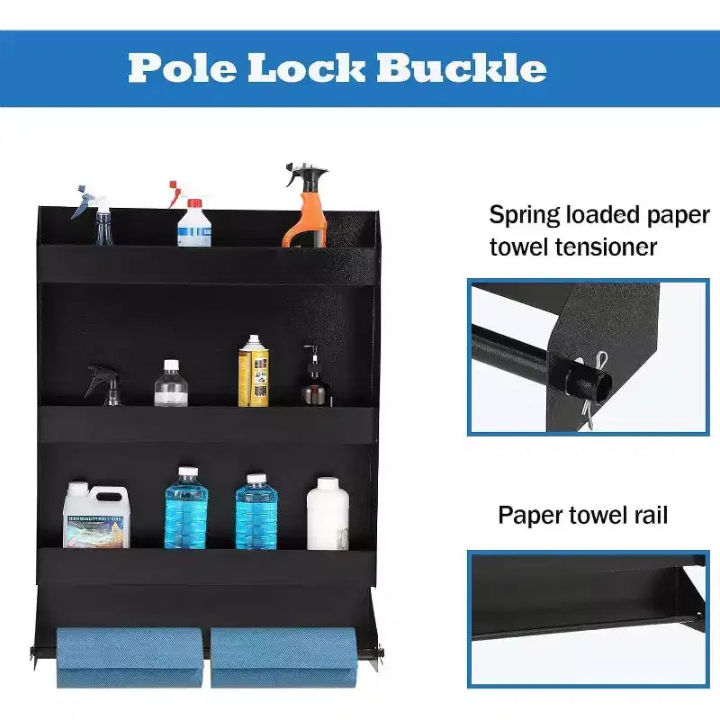 Meuble de Rangement Mural 3 Niveaux avec Support pour Rouleau d'Essuie-Tout - Armoire à Outils pour Garage/Remorque, Noir