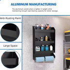 Meuble de Rangement Mural 3 Niveaux avec Support pour Rouleau d'Essuie-Tout - Armoire à Outils pour Garage/Remorque, Noir