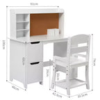 Bureau d'étude pour enfants avec chaise et étagère - Ensemble bureau blanc avec tableau d'affichage, armoires de rangement pour les 3-8 ans