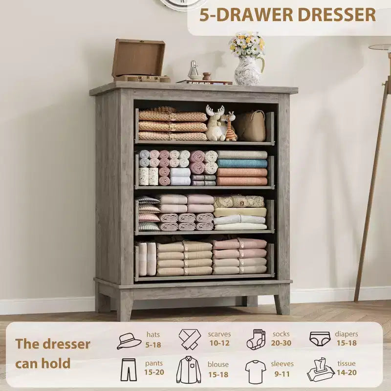 Commode de chambre à 4 tiroirs TROPOW, commode verticale de 88,4 cm de haut avec grand espace de rangement, armoire de rangement autoportante en bois pour chambre à coucher, salon, grise