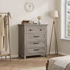 Commode de chambre à 4 tiroirs TROPOW, commode verticale de 88,4 cm de haut avec grand espace de rangement, armoire de rangement autoportante en bois pour chambre à coucher, salon, grise