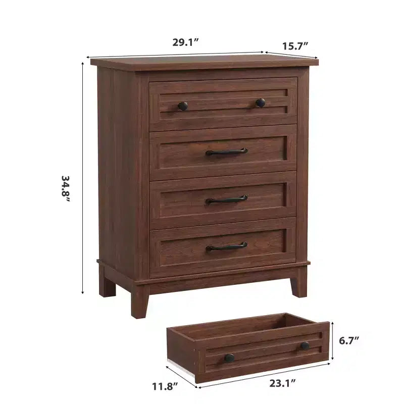 Commode de chambre à 4 tiroirs TROPOW, commode verticale de 88,4 cm de haut avec grand espace de rangement, armoire de rangement autoportante en bois pour chambre à coucher, salon, grise