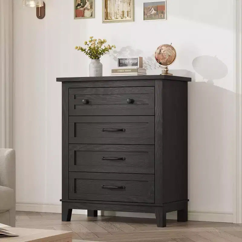 TROPOW 4 Dresser for Bedroom, 34.8 Tall Vertical Drawer Dresser with Large Storage, Freestanding Wooden Closet Chest for Bedroom, Living Room, Grey