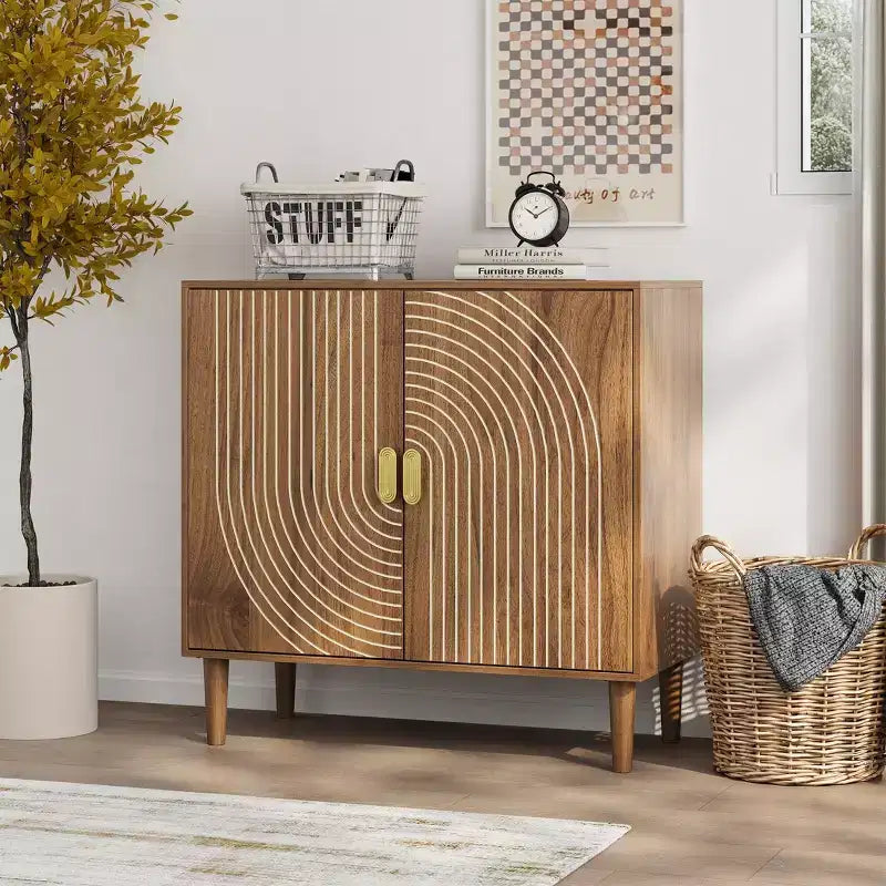 Buffet de salle à manger en bois Okak, meuble de rangement décoratif avec 2 portes et étagères réglables, console pour cuisine/salon/salle à manger