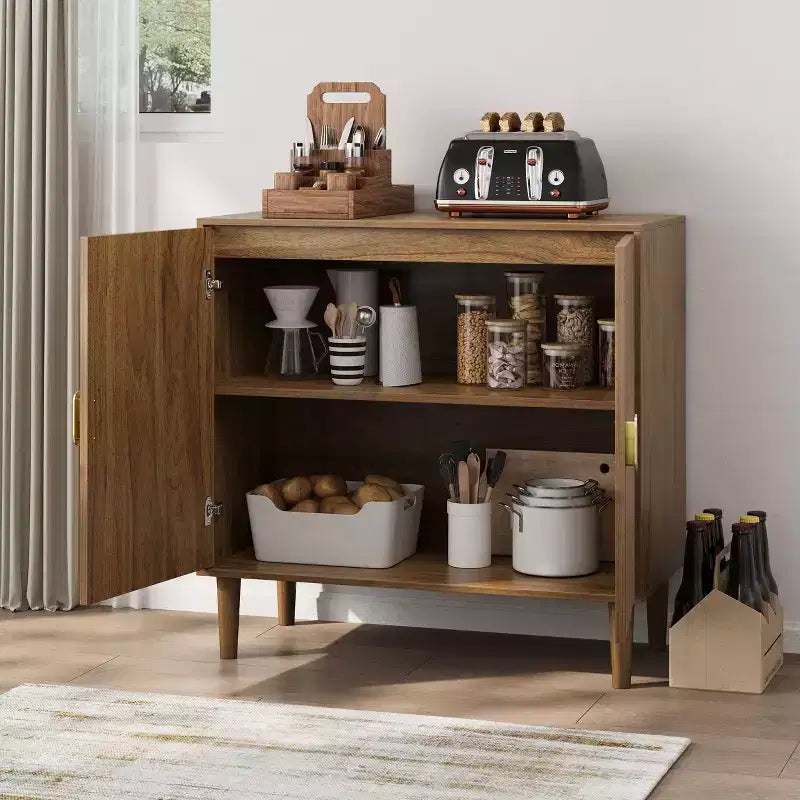 Buffet de salle à manger en bois Okak, meuble de rangement décoratif avec 2 portes et étagères réglables, console pour cuisine/salon/salle à manger