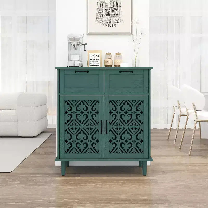Buffet de salle à manger en bois Okak, meuble de rangement décoratif avec 2 portes et étagères réglables, console pour cuisine/salon/salle à manger