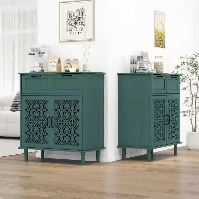 Buffet de salle à manger en bois Okak, meuble de rangement décoratif avec 2 portes et étagères réglables, console pour cuisine/salon/salle à manger