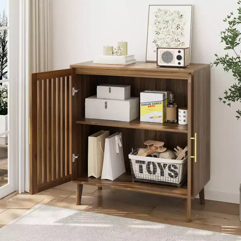 Buffet de salle à manger en bois Okak, meuble de rangement décoratif avec 2 portes et étagères réglables, console pour cuisine/salon/salle à manger