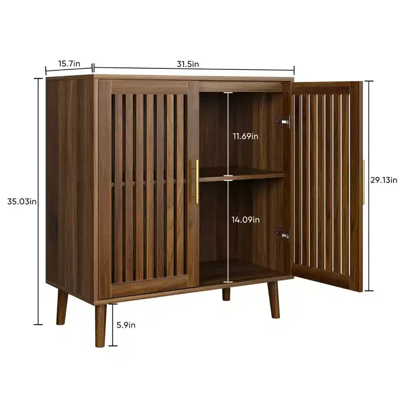 Buffet de salle à manger en bois Okak, meuble de rangement décoratif avec 2 portes et étagères réglables, console pour cuisine/salon/salle à manger