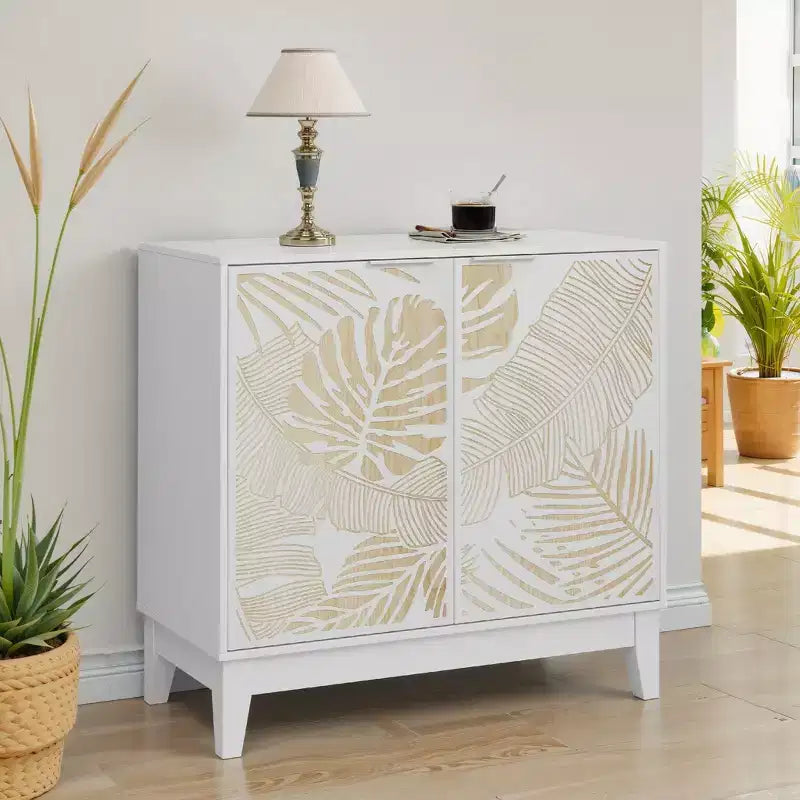 Buffet de salle à manger en bois Okak, meuble de rangement décoratif avec 2 portes et étagères réglables, console pour cuisine/salon/salle à manger