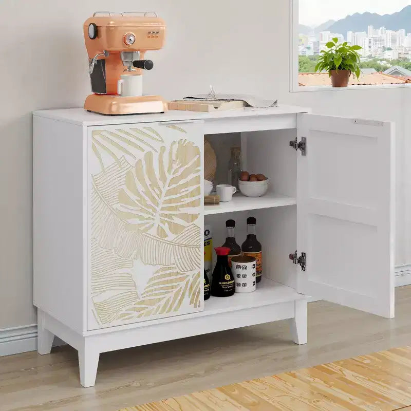 Buffet de salle à manger en bois Okak, meuble de rangement décoratif avec 2 portes et étagères réglables, console pour cuisine/salon/salle à manger
