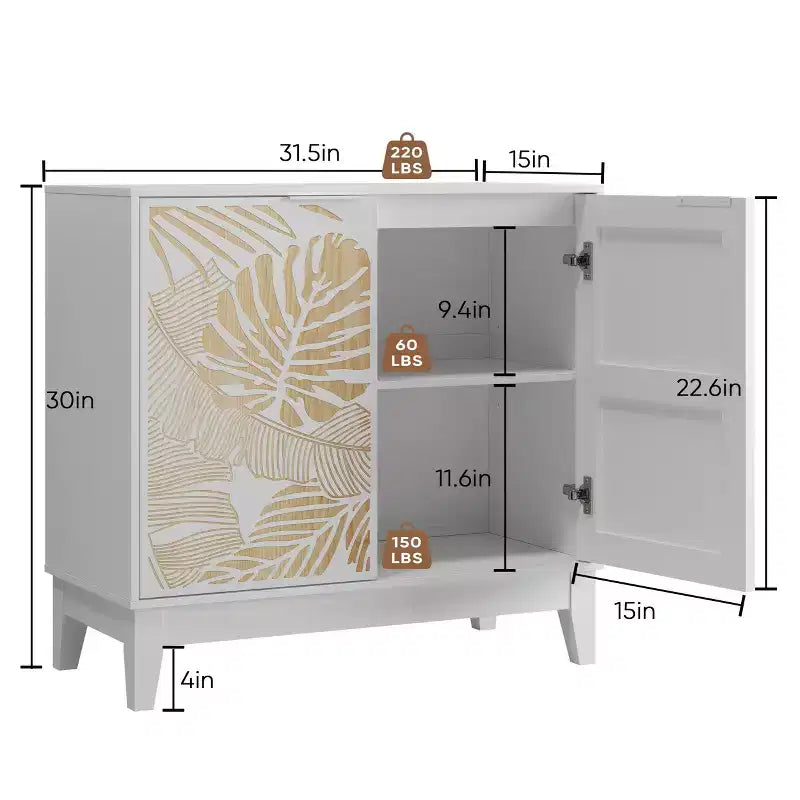Buffet de salle à manger en bois Okak, meuble de rangement décoratif avec 2 portes et étagères réglables, console pour cuisine/salon/salle à manger