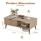 41.34 Table basse en bois avec meuble de rangement, conception à deux niveaux, portes coulissantes de style vague