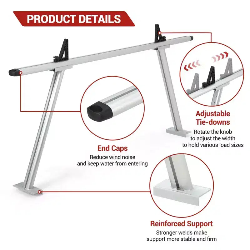 Support d'échelle de camion, support télescopique en aluminium, capacité de 362 kg - Support universel pour benne de pick-up pour kayak, échelle