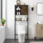 Meuble de rangement pour toilettes, armoire de salle de bain de style ferme avec porte coulissante - Étagère réglable, marron rustique