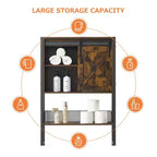 Meuble de rangement pour toilettes, armoire de salle de bain de style ferme avec porte coulissante - Étagère réglable, marron rustique