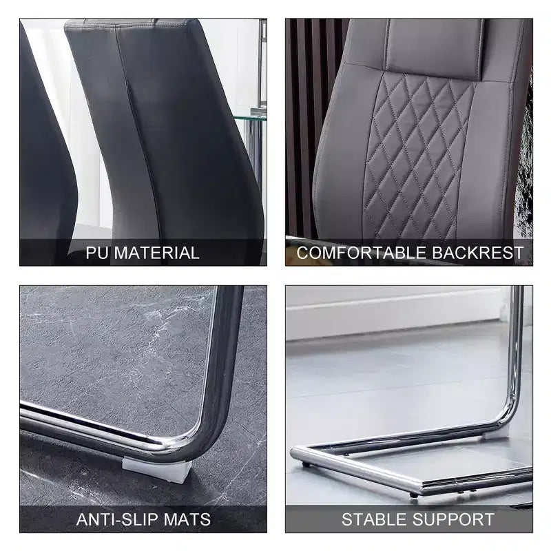 Lot de 4 chaises de salle à manger Zeus et Ruta en similicuir moderne avec revêtement et pieds en métal – Idéales pour la cuisine, le salon et la chambre à coucher.