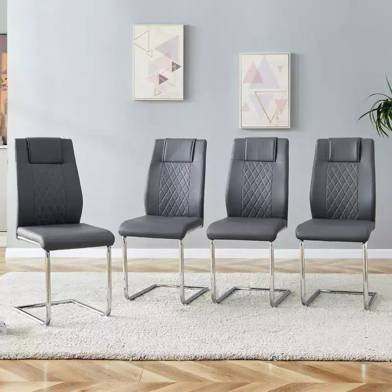 Zeus & Ruta Modern Faux Leather Dining Chairs Set of 4 with Upholstered and Metal Legs - Ideal for Kitchen, Living & Bedroom