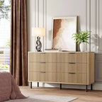 Commode moderne à 6 tiroirs cannelés de 54,7 po avec pieds et poignées en métal et dispositif anti-basculement pour chambre, salon ou couloir, chiffonnier