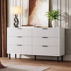 Commode moderne à 6 tiroirs cannelés de 54,7 po avec pieds et poignées en métal et dispositif anti-basculement pour chambre, salon ou couloir, chiffonnier