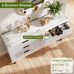 Commode moderne à 6 tiroirs cannelés de 54,7 po avec pieds et poignées en métal et dispositif anti-basculement pour chambre, salon ou couloir, chiffonnier