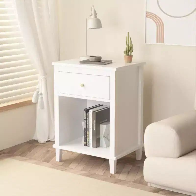 MAYEERTY Table de chevet en bois avec un tiroir et une étagère pour chambre à coucher ou salon, blanc