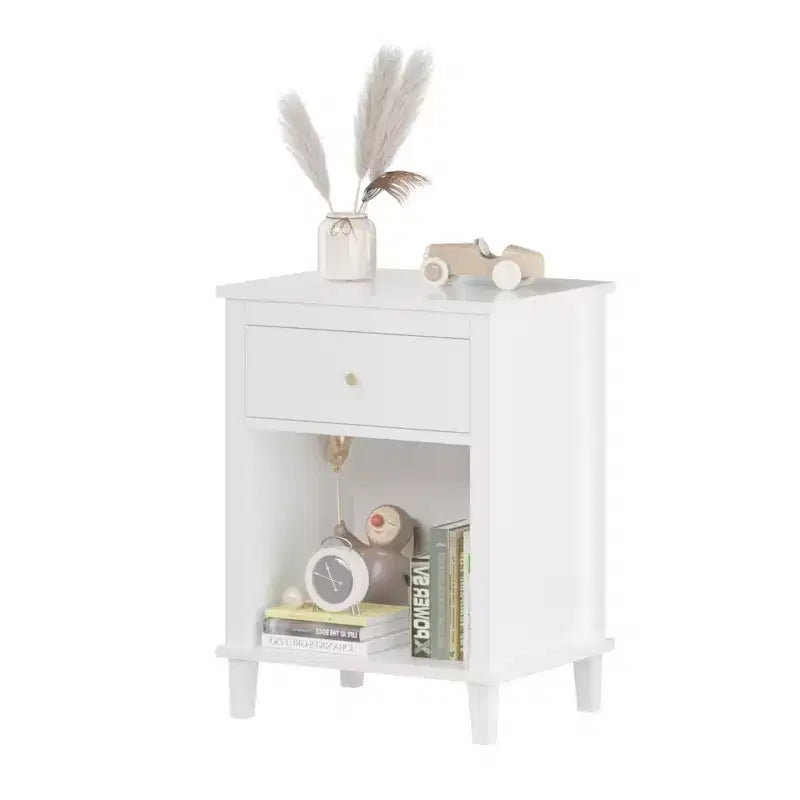 MAYEERTY Table de chevet en bois avec un tiroir et une étagère pour chambre à coucher ou salon, blanc