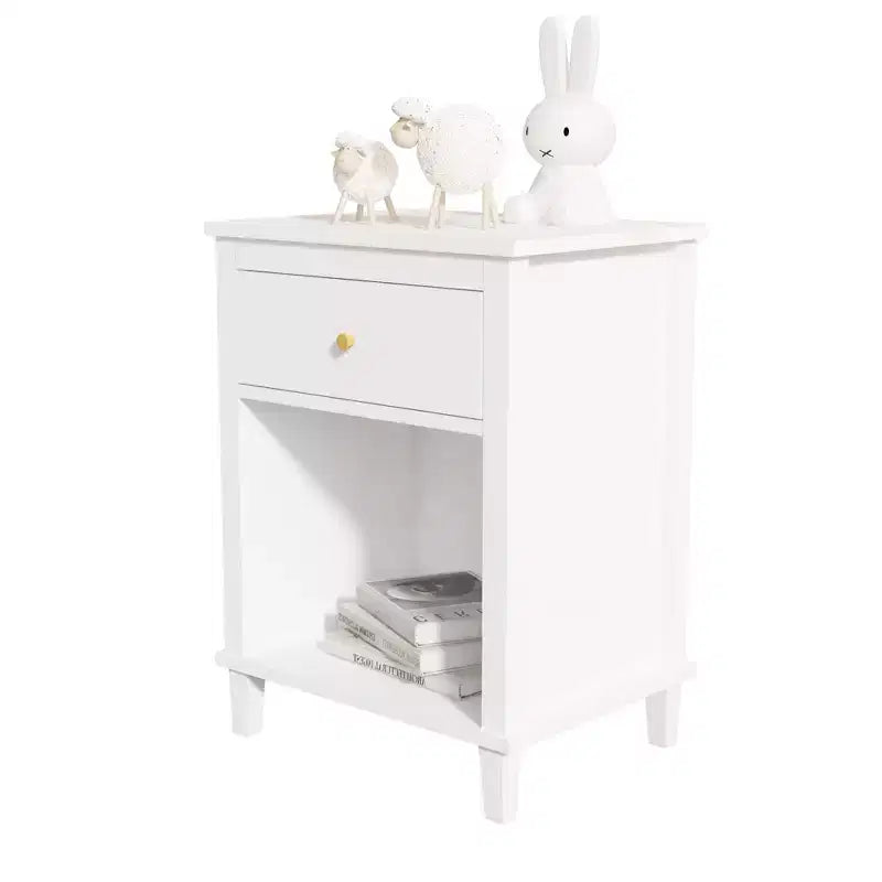 MAYEERTY Table de chevet en bois avec un tiroir et une étagère pour chambre à coucher ou salon, blanc