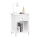 MAYEERTY Table de chevet en bois avec un tiroir et une étagère pour chambre à coucher ou salon, blanc