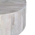 Table basse Royal Hampton de 36 pouces, forme de tambour fabriquée à la main, bois de manguier blanc délavé